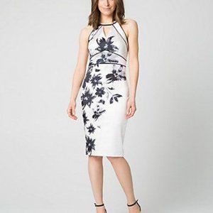 NWT Le Chateau 2X White Black Grey Bodycon Formal cocktail dress stretchy satin